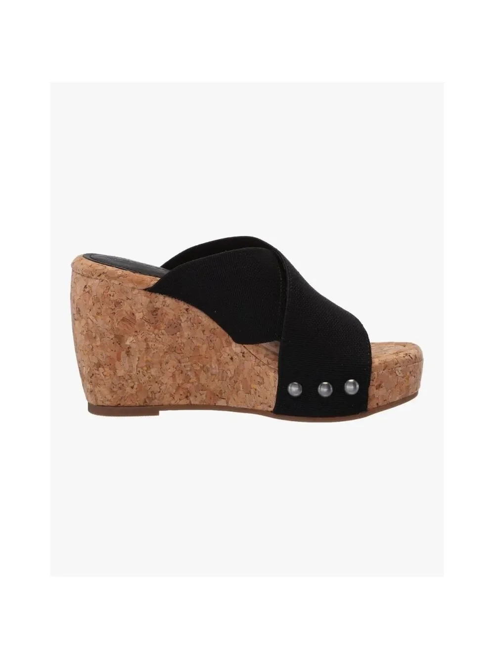 Lucky Brand Studded Criss-cross Cork Platform Wedge Slip On Sandals - 10 M BLACK